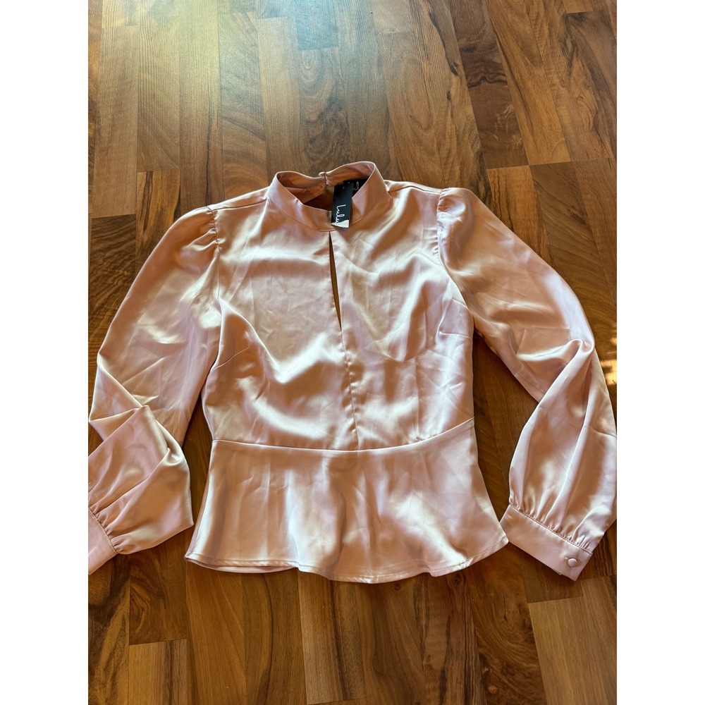 Lulus Satin Peplum Top Mock Neck Long Sleeve Blouse Cutout Back Party Women S